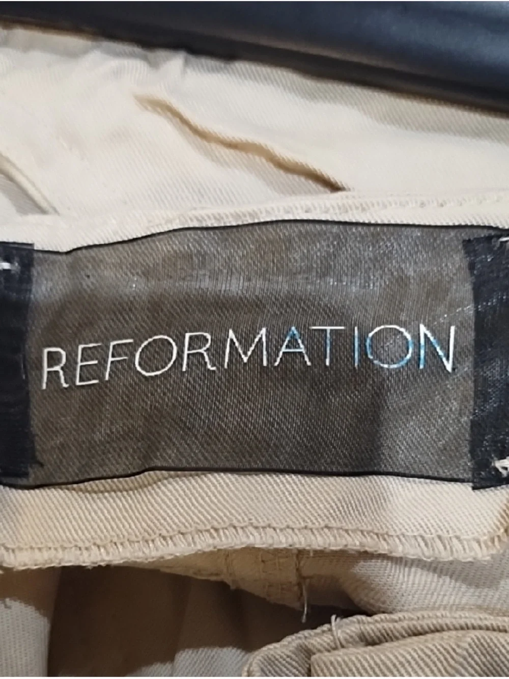 Reformation Linen Blend Paperbag Tie Waist Tapered Pants Tan Beige M